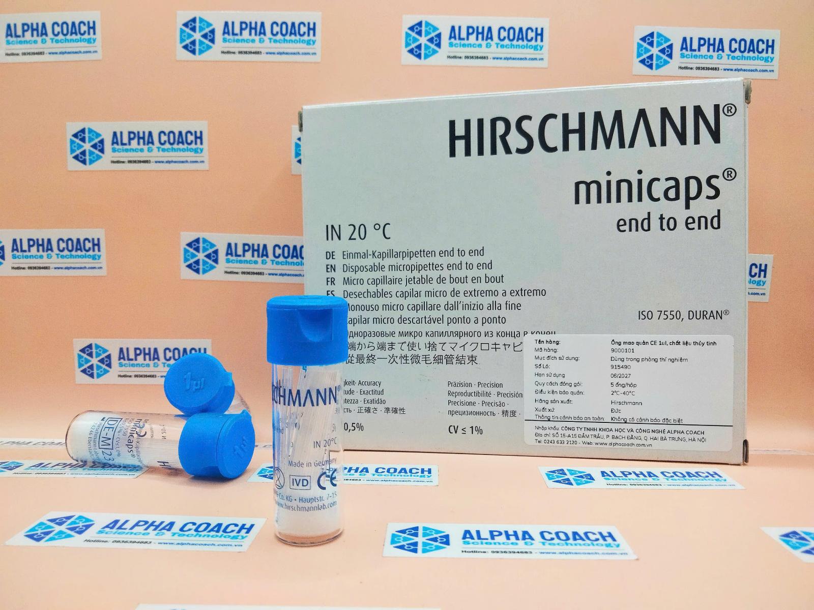 Ống mao quản CE 1ul, chất liệu thủy tinh, mã hàng: 9000101, 100 ống/lọ, hãng Hirschmann-Đức